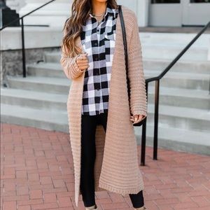 Pink Lily Defining Us Tan Ribbed Oversized Duster Cardigan